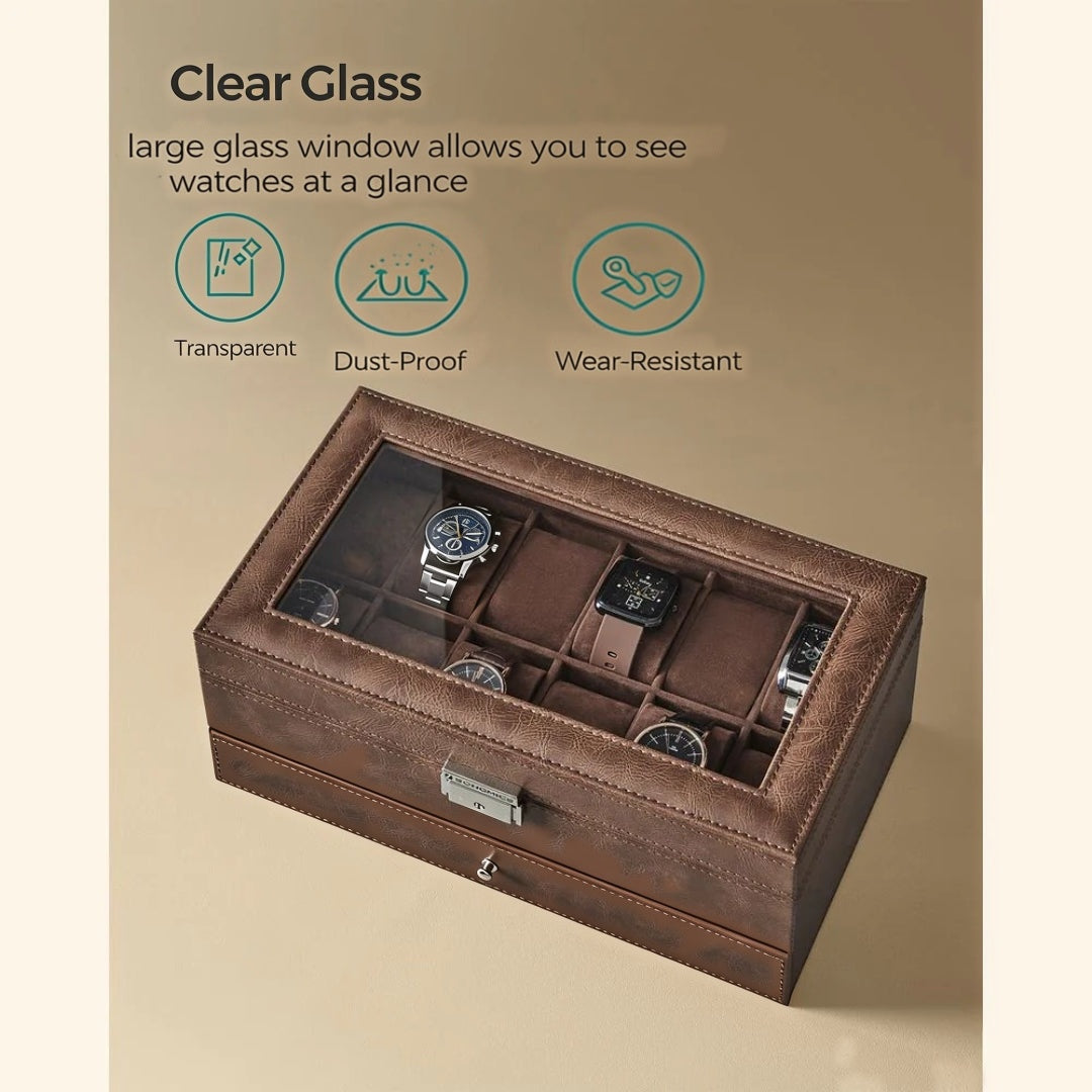 Lockable Watch Box With Glass Lid 6 8 Or 12 Slot – product view 40 | Ridgefield Furniture