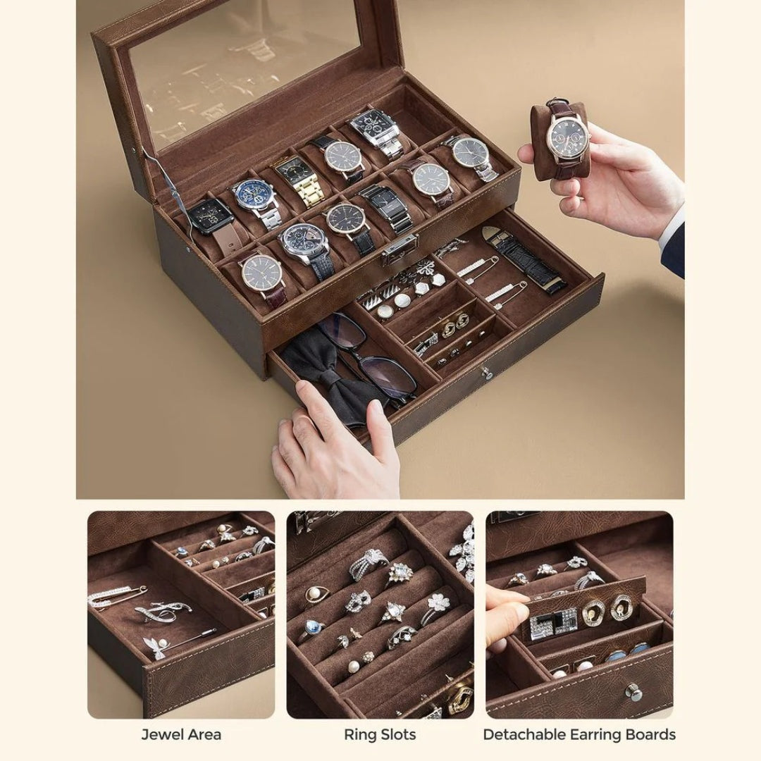 Lockable Watch Box With Glass Lid 6 8 Or 12 Slot – product view 42 | Ridgefield Furniture