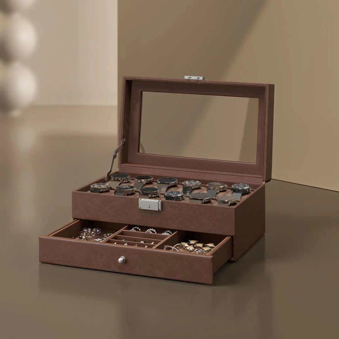 Lockable Watch Box With Glass Lid 6 8 Or 12 Slot – product view 45 | Ridgefield Furniture