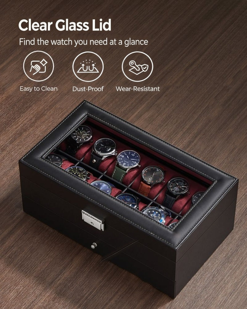 Lockable Watch Box With Glass Lid 6 8 Or 12 Slot – product view 49 | Ridgefield Furniture
