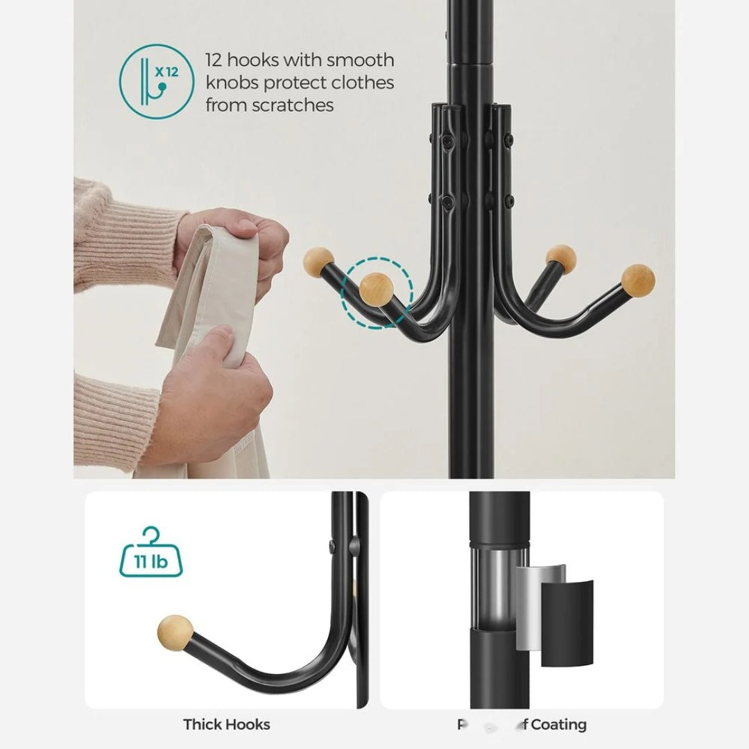 Freestanding Coat Rack With 12 Hooks & 4 Leg Base Stand – product view 6 | Ridgefield Furniture