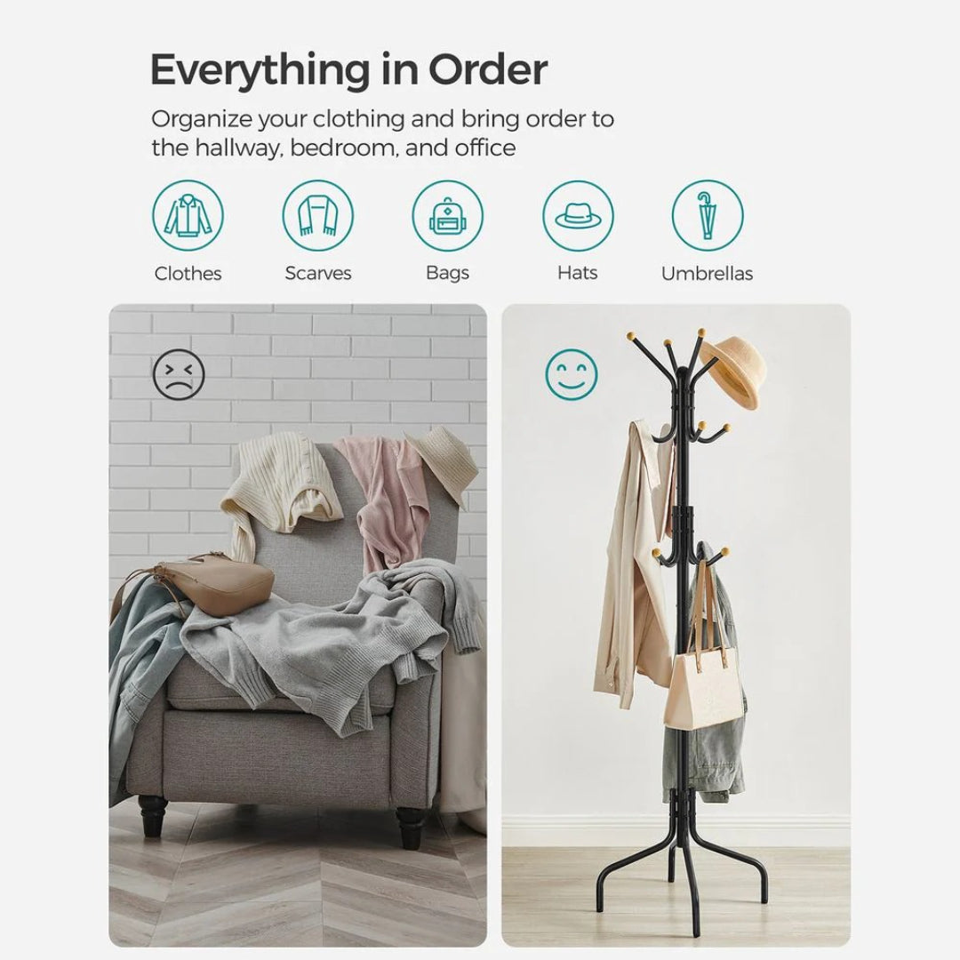 Freestanding Coat Rack With 12 Hooks & 4 Leg Base Stand – product view 8 | Ridgefield Furniture