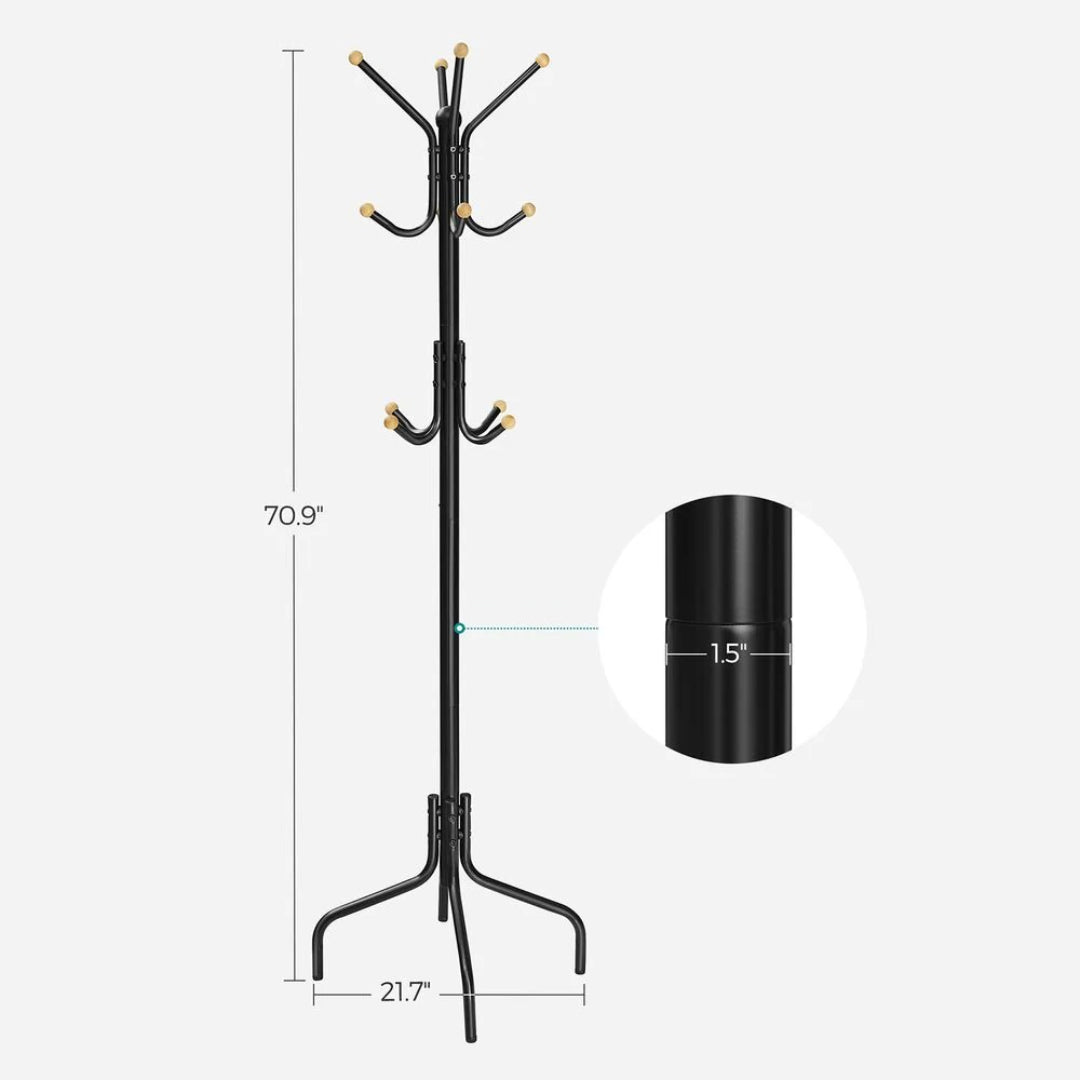 Freestanding Coat Rack With 12 Hooks & 4 Leg Base Stand – product view 9 | Ridgefield Furniture