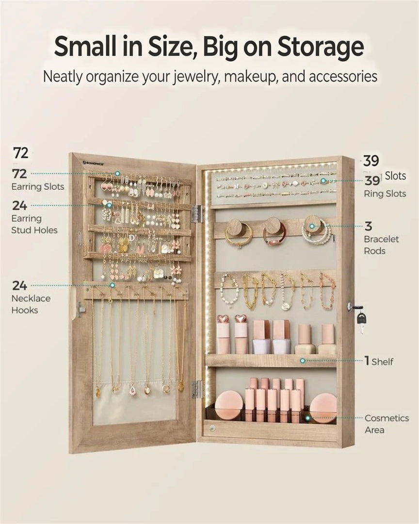 Mirror Jewelry Cabinet Armoire With LED Lights And Storage – product view 6 | Ridgefield Furniture