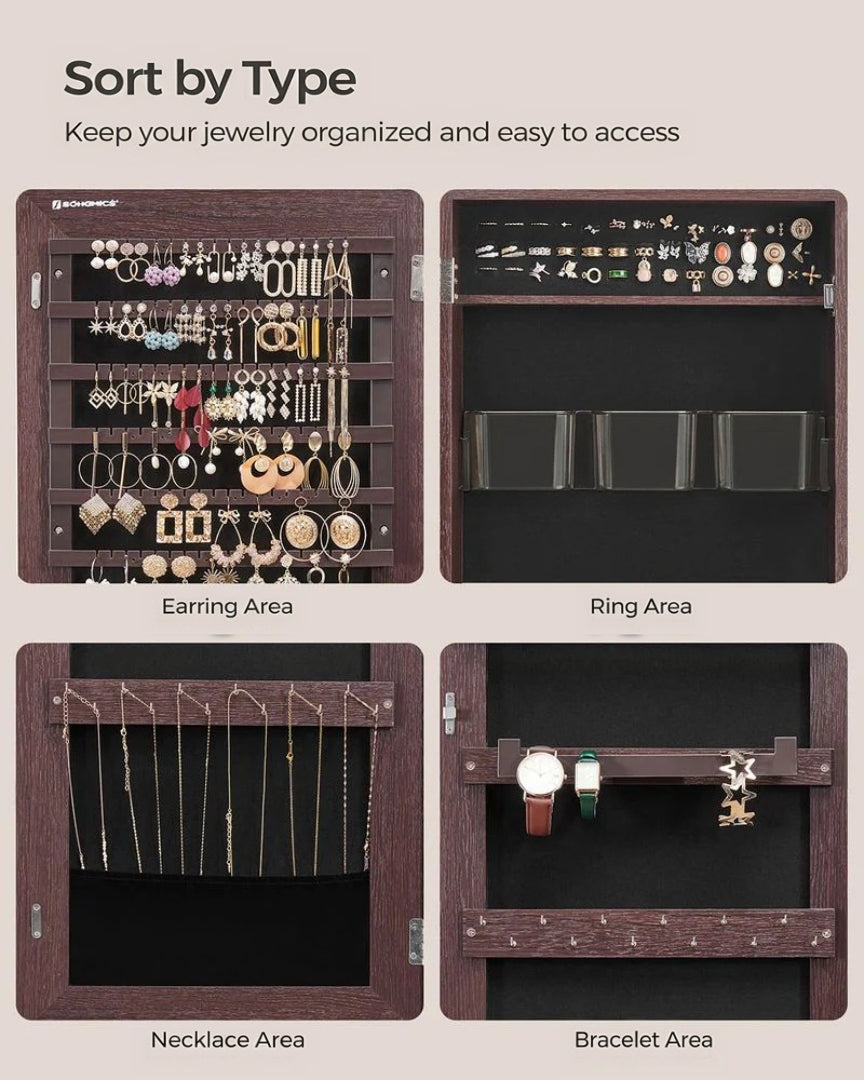 Mirror Jewelry Cabinet Armoire With Makeup Storage Organizer – product view 12 | Ridgefield Furniture
