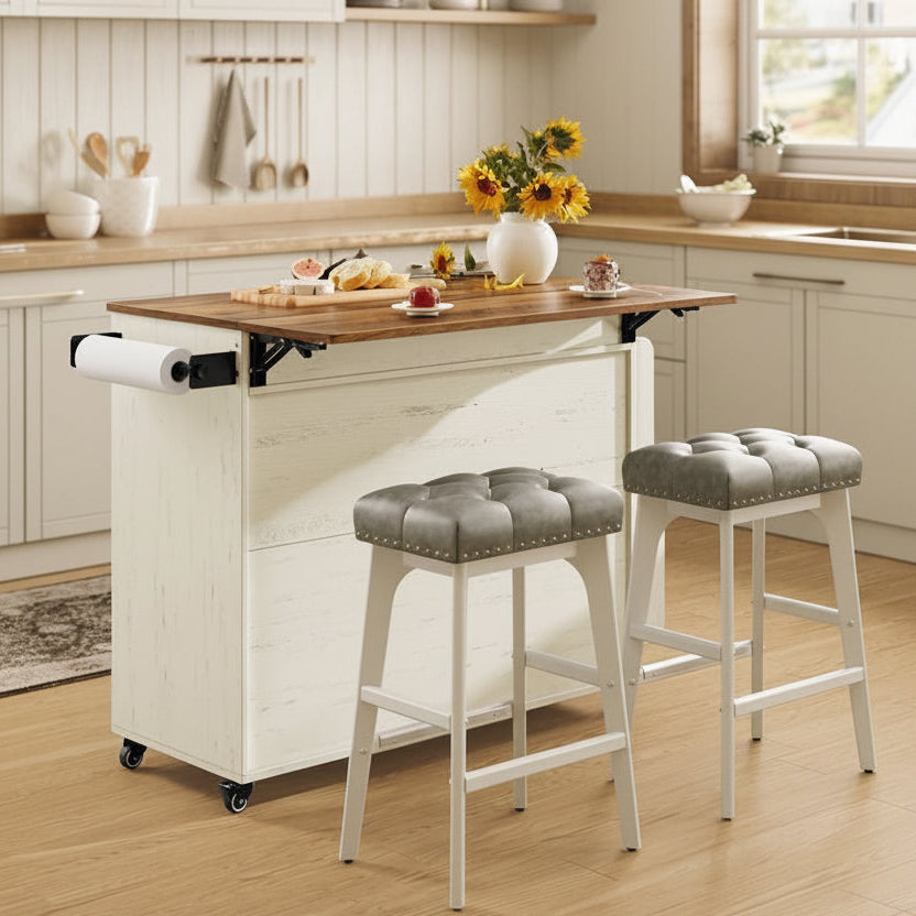 Mobile Kitchen Island With Drop Leaf, Portable Island With Spice Rack - product photo 01