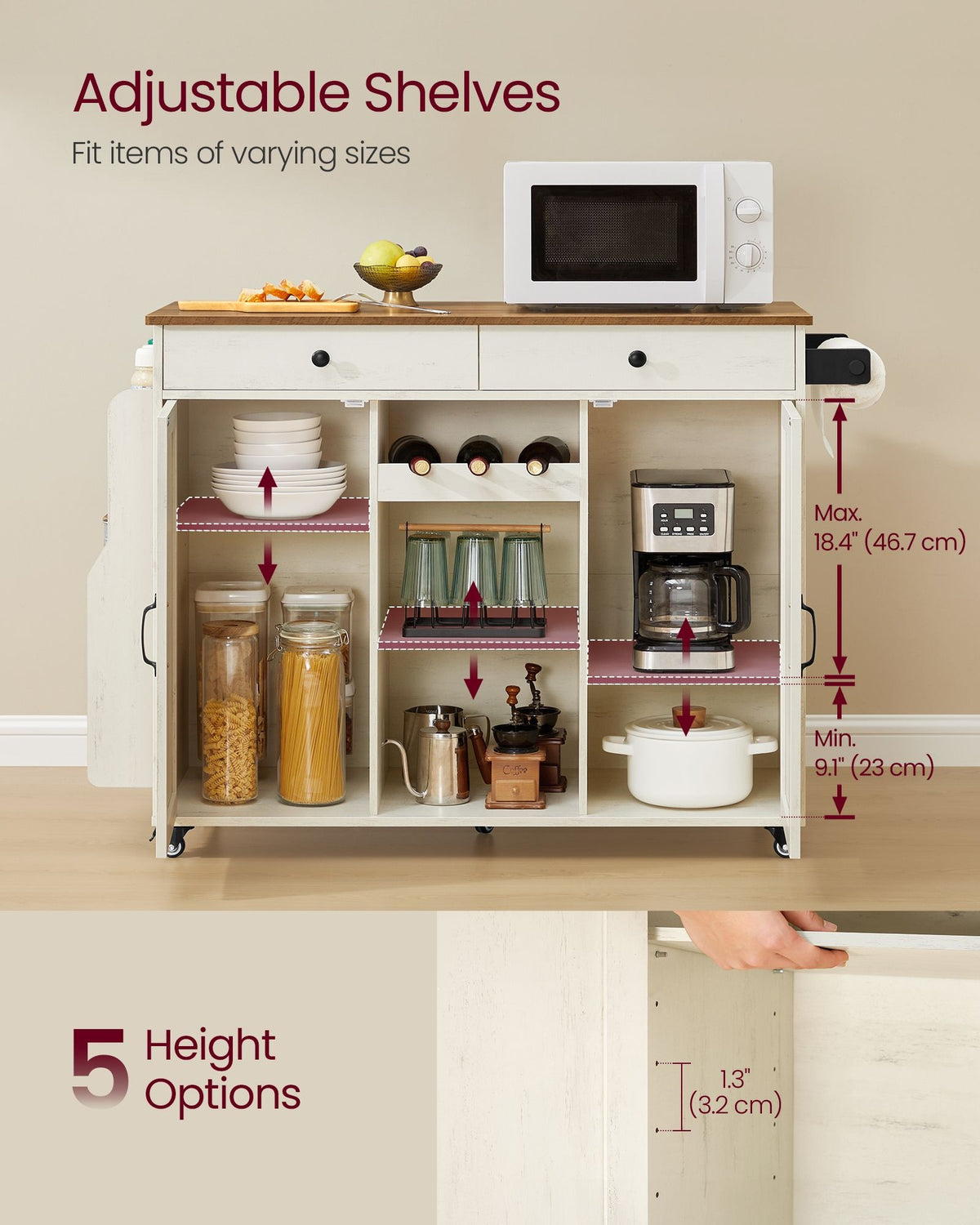Mobile Kitchen Island With Drop Leaf, Portable Island With Spice Rack - product photo 03