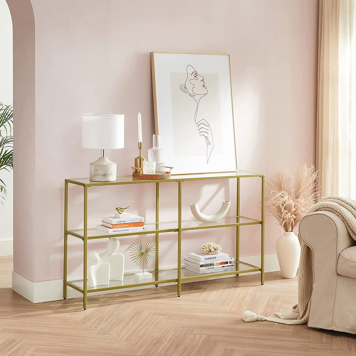 Modern Design Golden Glass Console Sofa Table - product photo 14