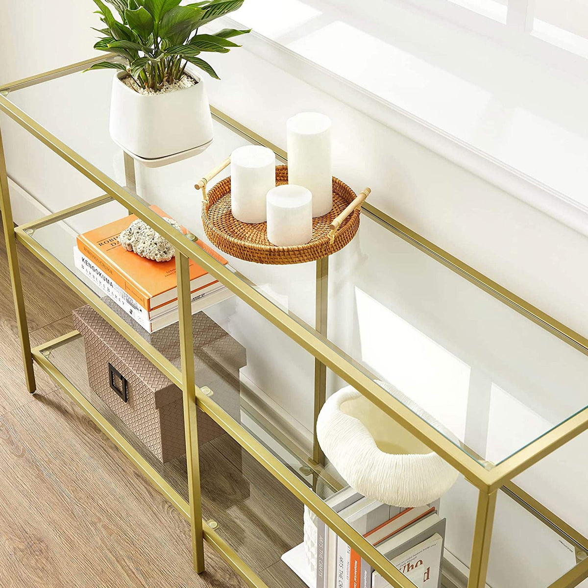 Modern Design Golden Glass Console Sofa Table - product photo 17