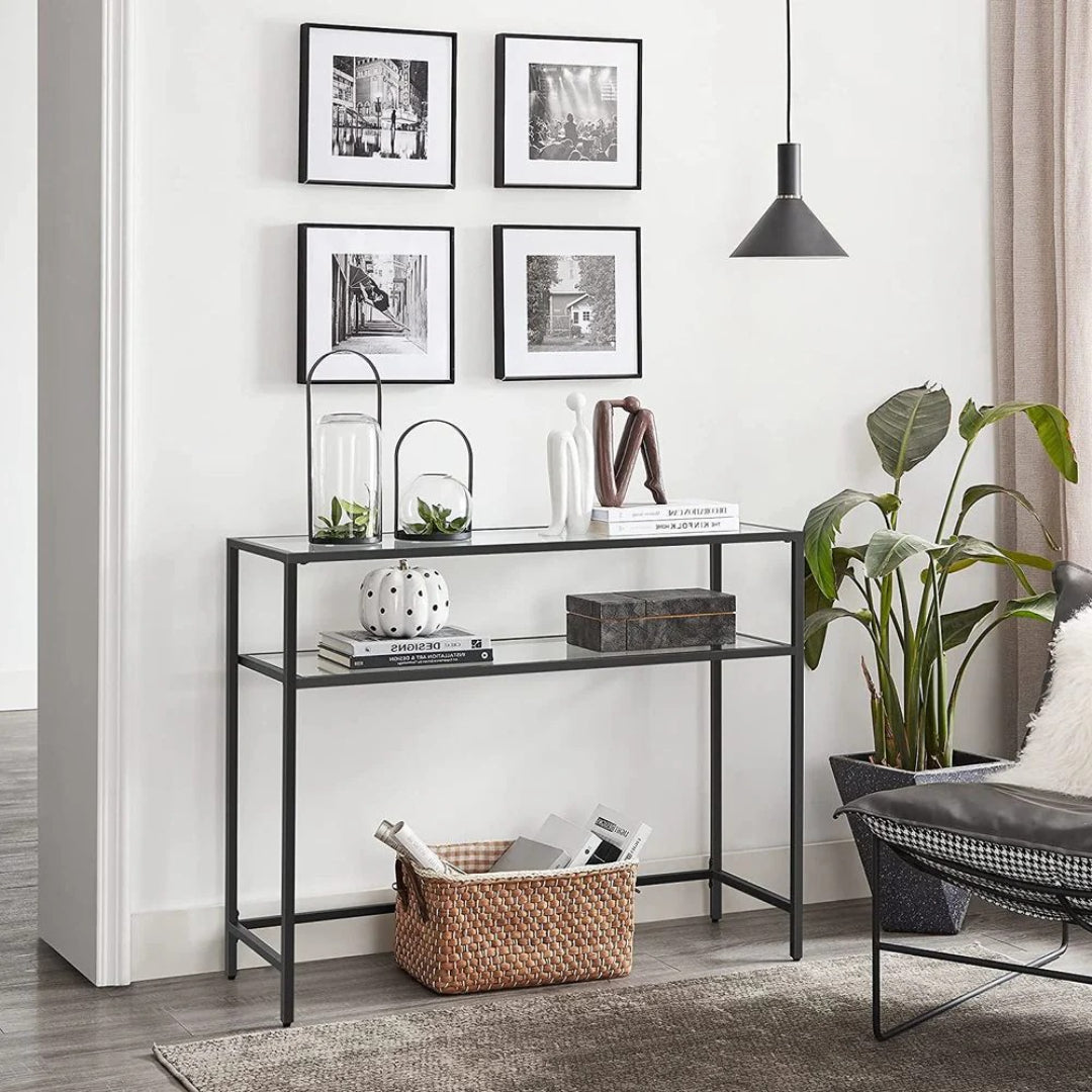 Console Table With Glass Shelves & Gold Frame Sofa Table – product view 10 | Ridgefield Furniture