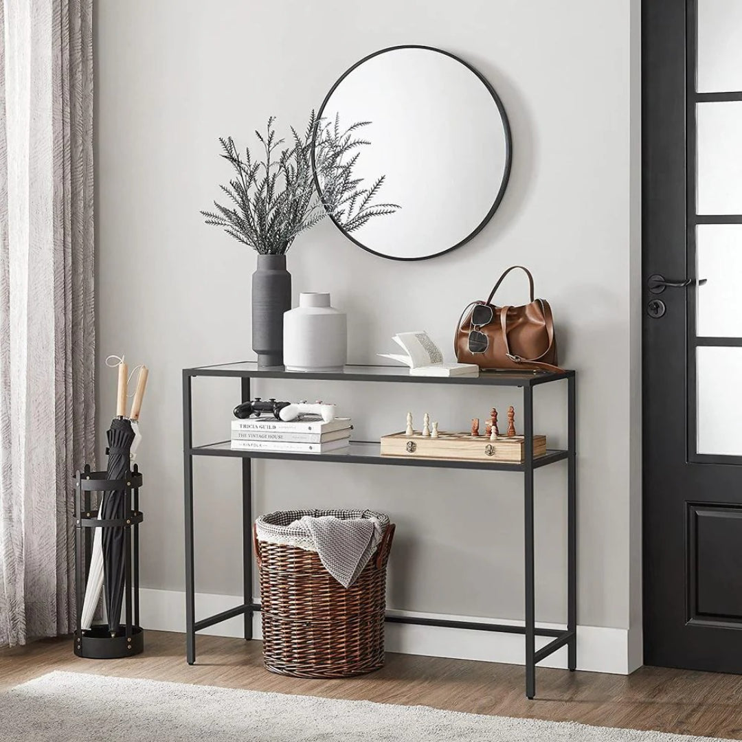 Console Table With Glass Shelves & Gold Frame Sofa Table – product view 11 | Ridgefield Furniture