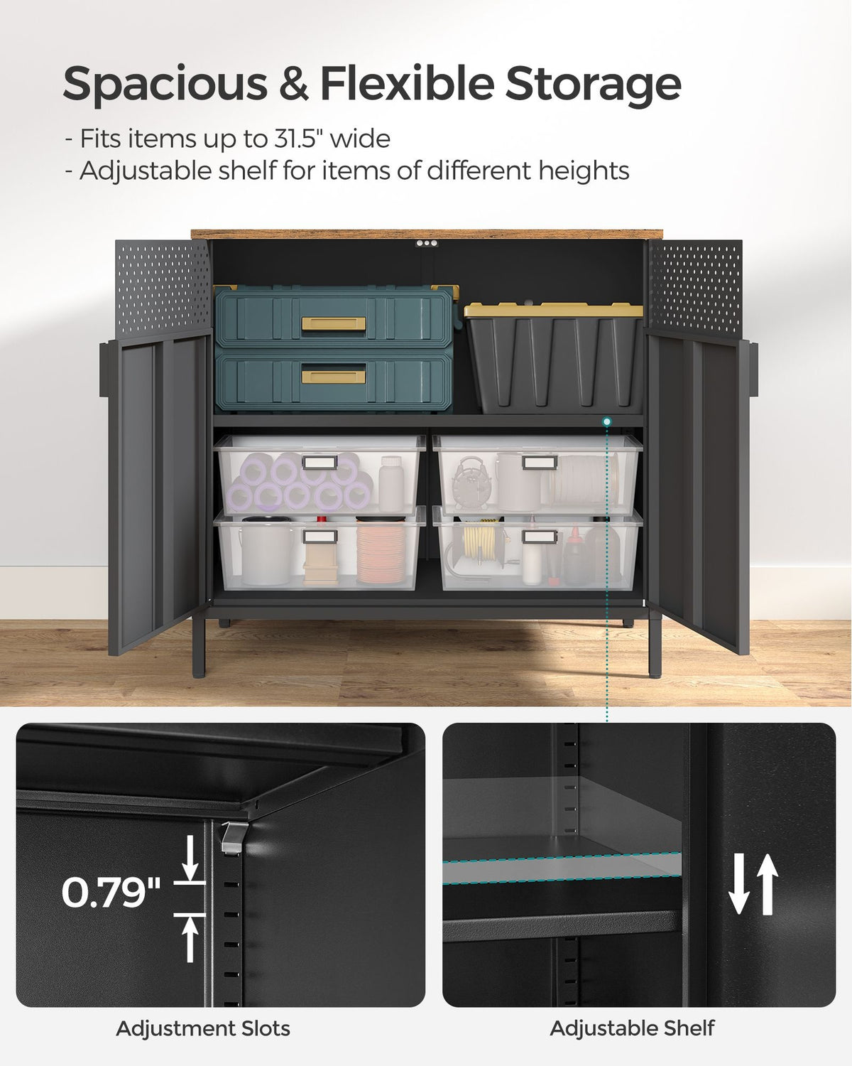 Modern Storage Chest With Pegboard Door, Multifunctional Storage Cabinet - product photo 29