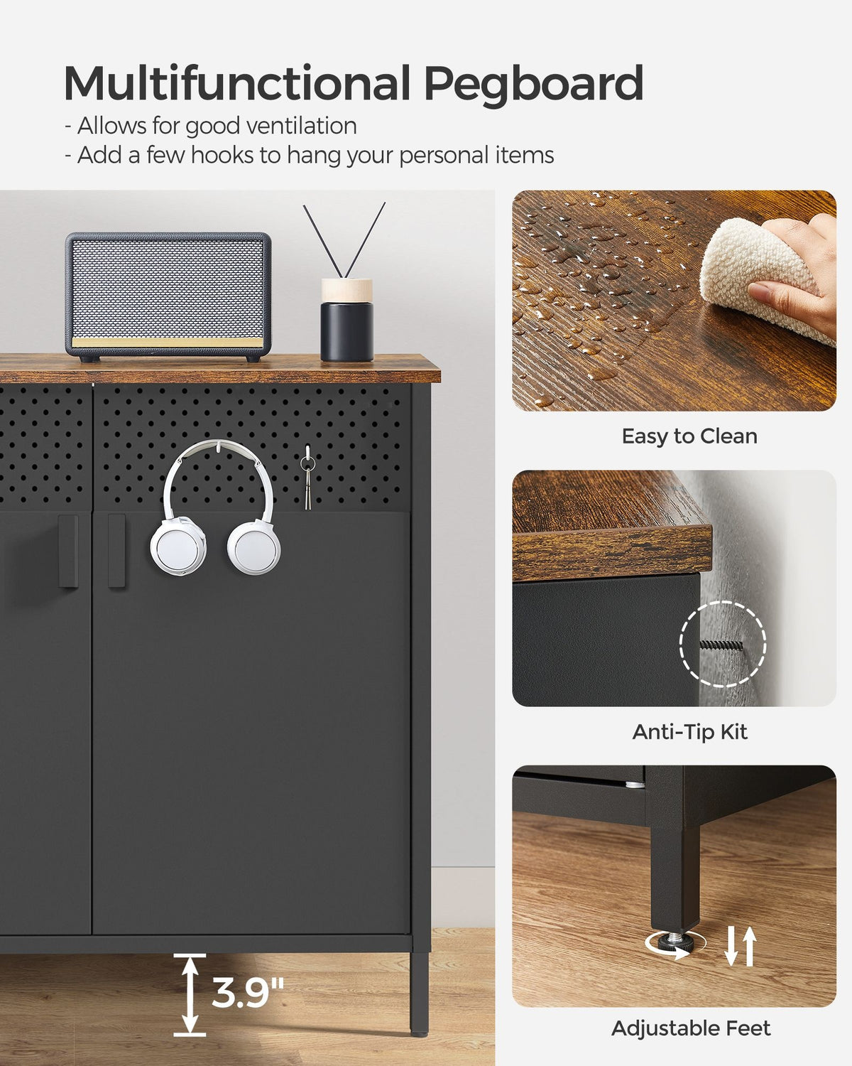 Modern Storage Chest With Pegboard Door, Multifunctional Storage Cabinet - product photo 32