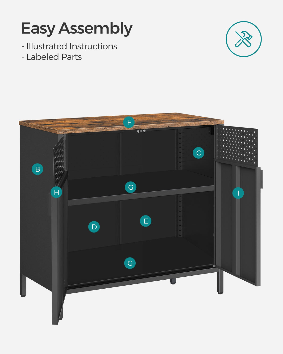 Modern Storage Chest With Pegboard Door, Multifunctional Storage Cabinet - product photo 33