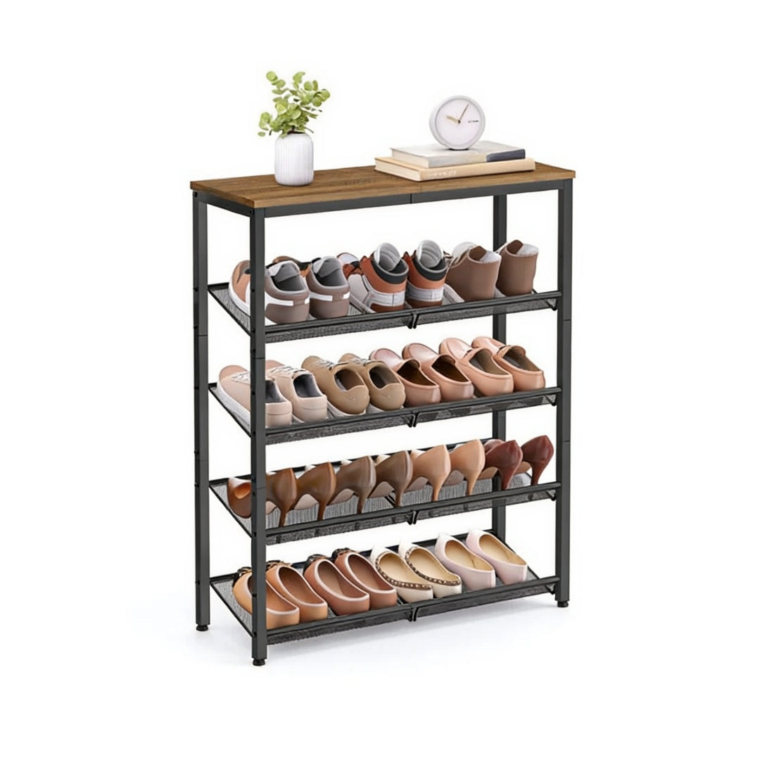 5 Tier Shoe Rack With Storage Shelves & Top Shelf Organizer – product view 3 | Ridgefield Furniture