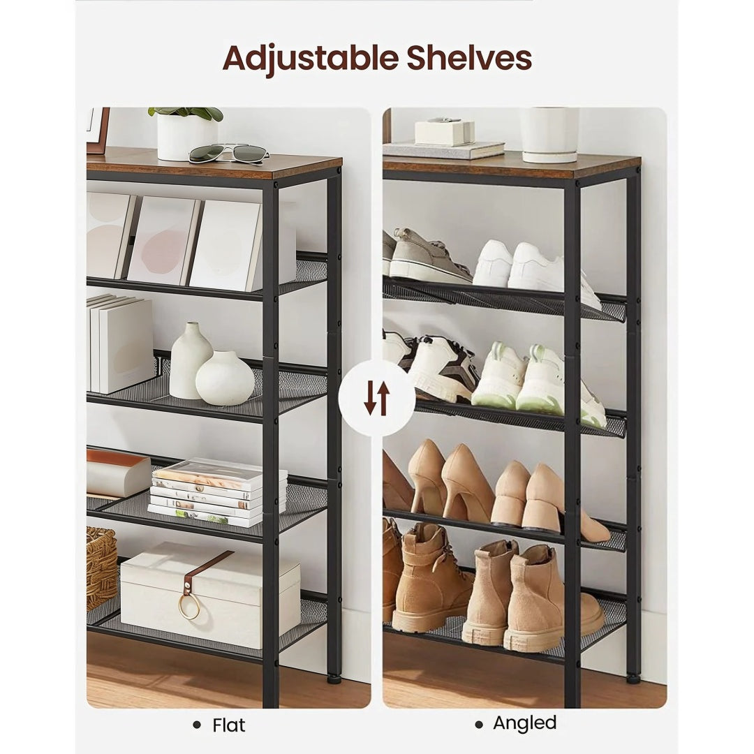 5 Tier Shoe Rack With Storage Shelves & Top Shelf Organizer – product view 12 | Ridgefield Furniture