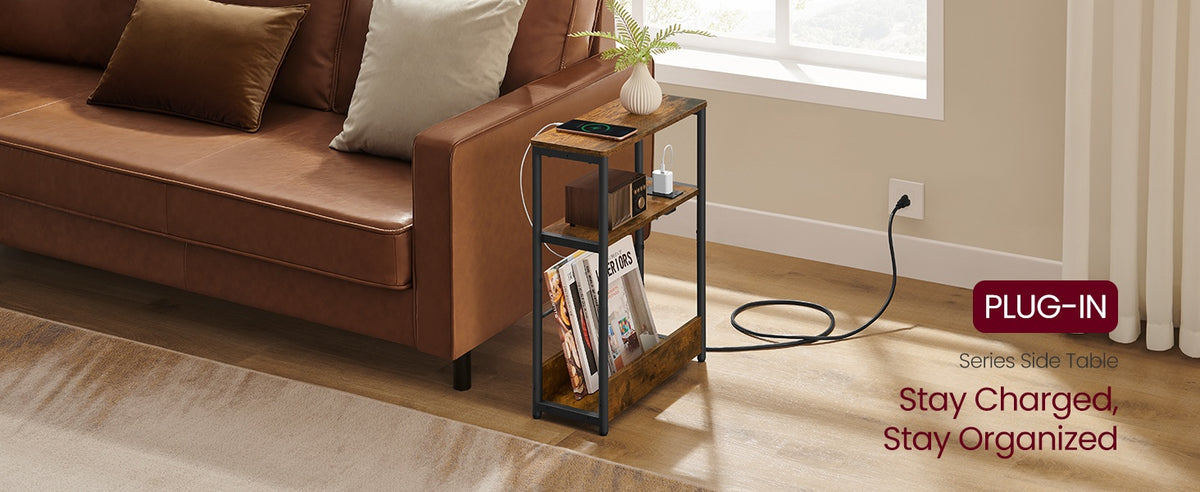 Narrow Side Table With Charging Station And Storage Shelf - product photo 48