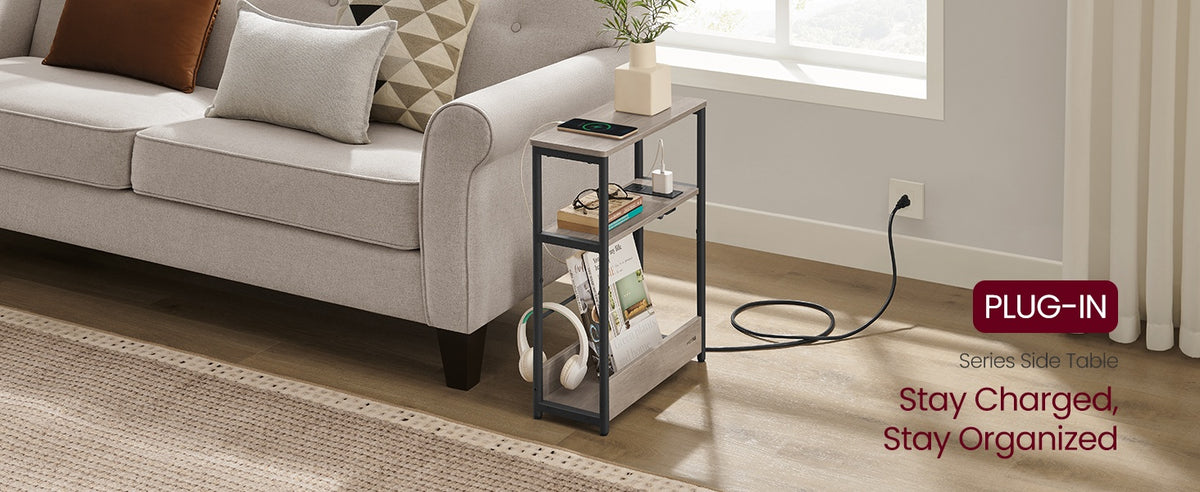 Narrow Side Table With Charging Station And Storage Shelf - product photo 49