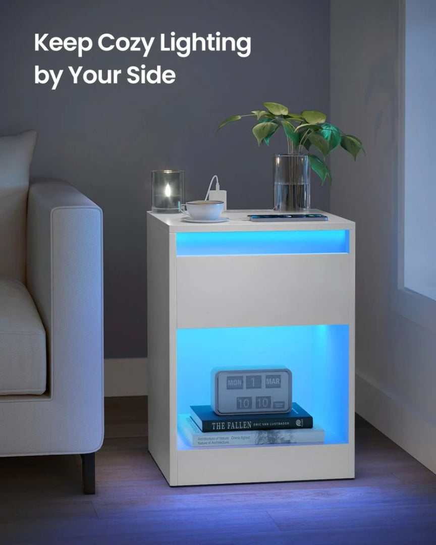 Nightstand With Charging Station And LED Lights Drawer – product view 7 | Ridgefield Furniture