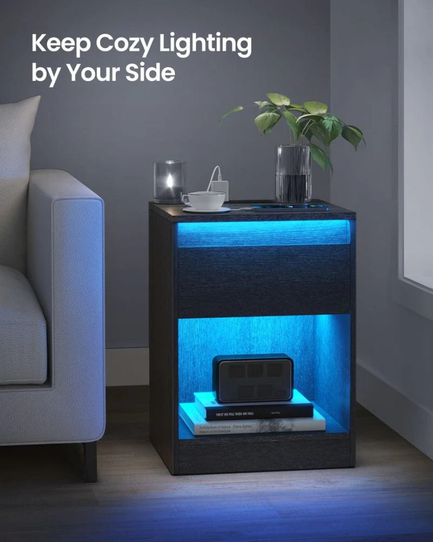 Nightstand With Charging Station And LED Lights Drawer – product view 10 | Ridgefield Furniture