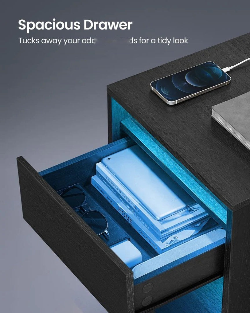Nightstand With Charging Station And LED Lights Drawer – product view 12 | Ridgefield Furniture