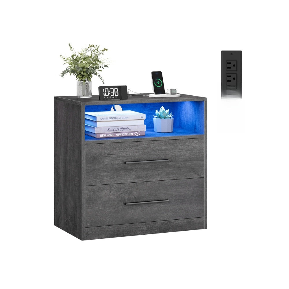 Nightstand With Charging Station And LED Lights, Set Of 1 Or 2 - product photo 49