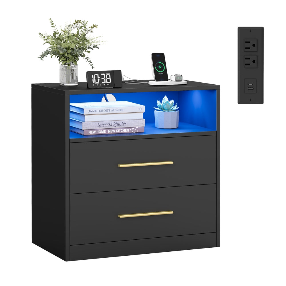 Nightstand With Charging Station, LED Lights - product photo 01