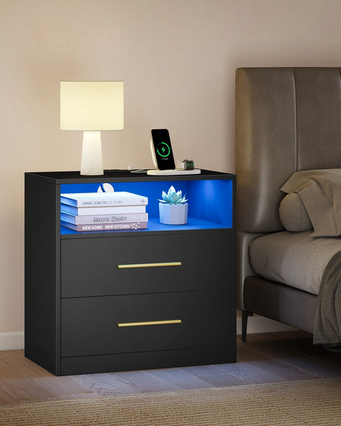 Nightstand With Charging Station, LED Lights - product photo 02