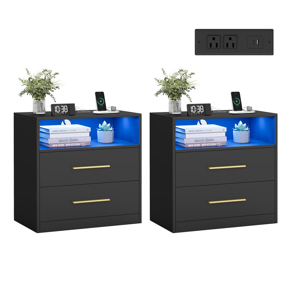 Nightstand With Charging Station, LED Lights - product photo 09
