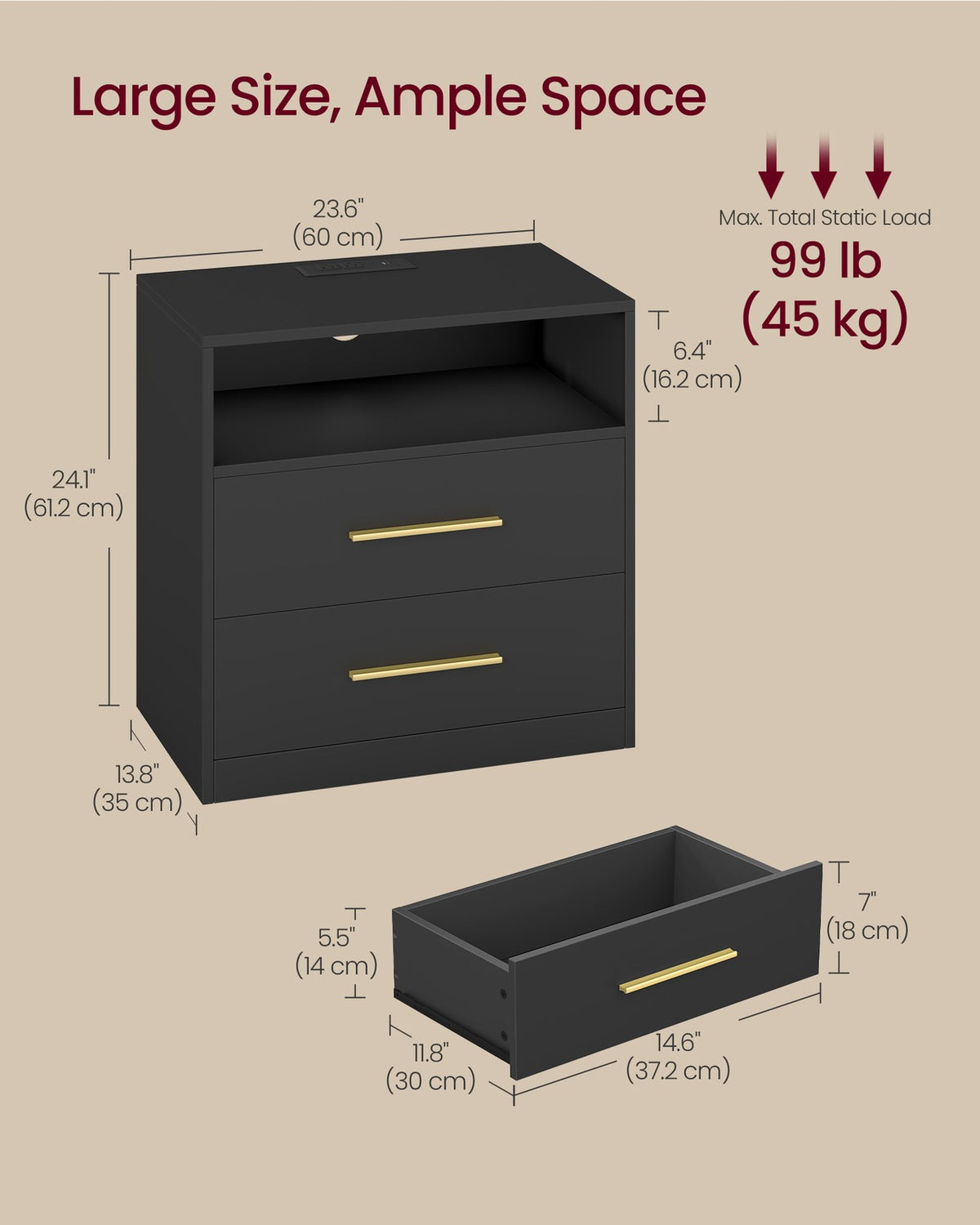 Nightstand With Charging Station, LED Lights - product photo 13