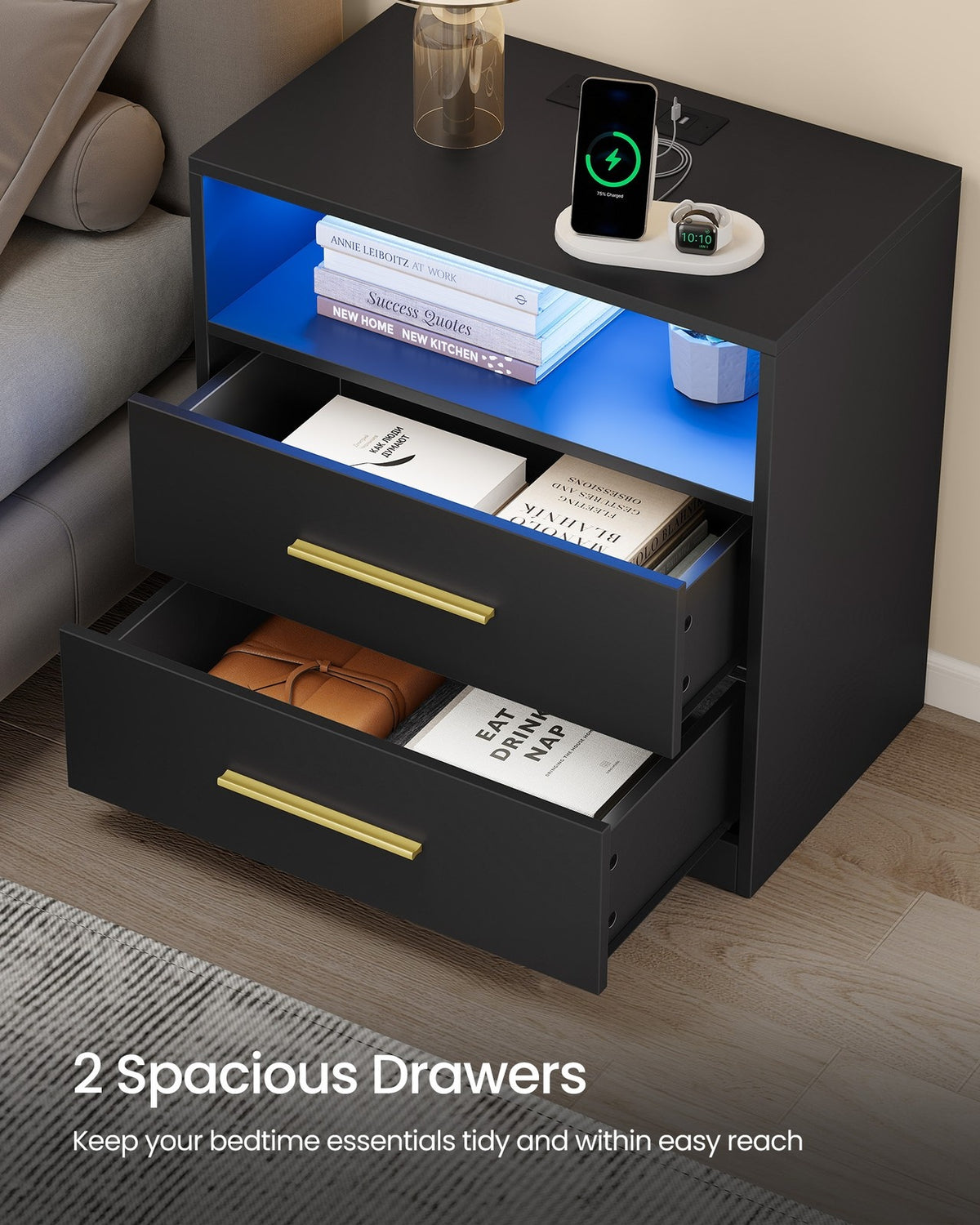 Nightstand With Charging Station, LED Lights - product photo 14