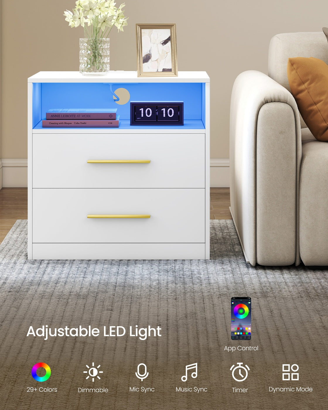 Nightstand With Charging Station, LED Lights - product photo 20