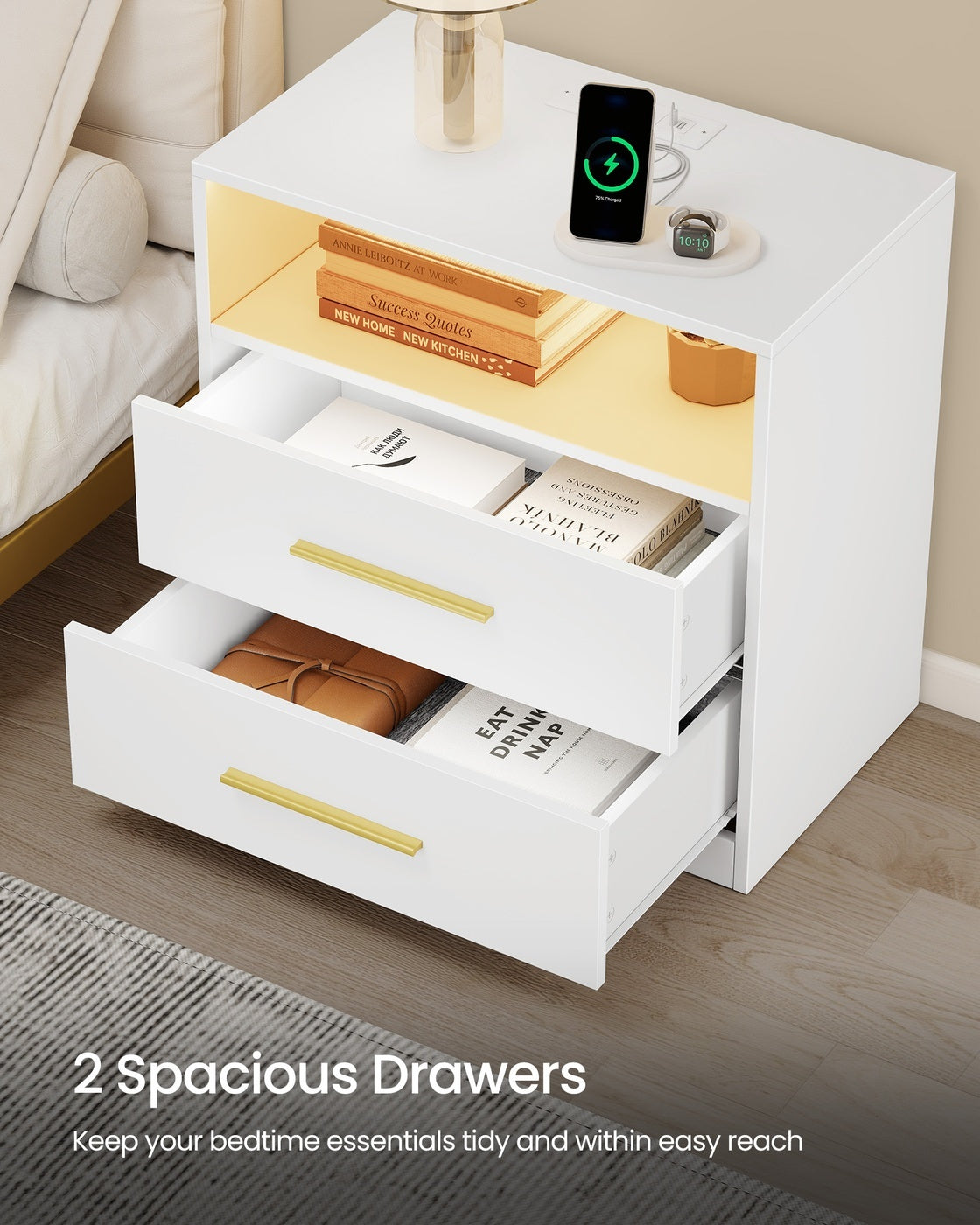 Nightstand With Charging Station, LED Lights - product photo 22