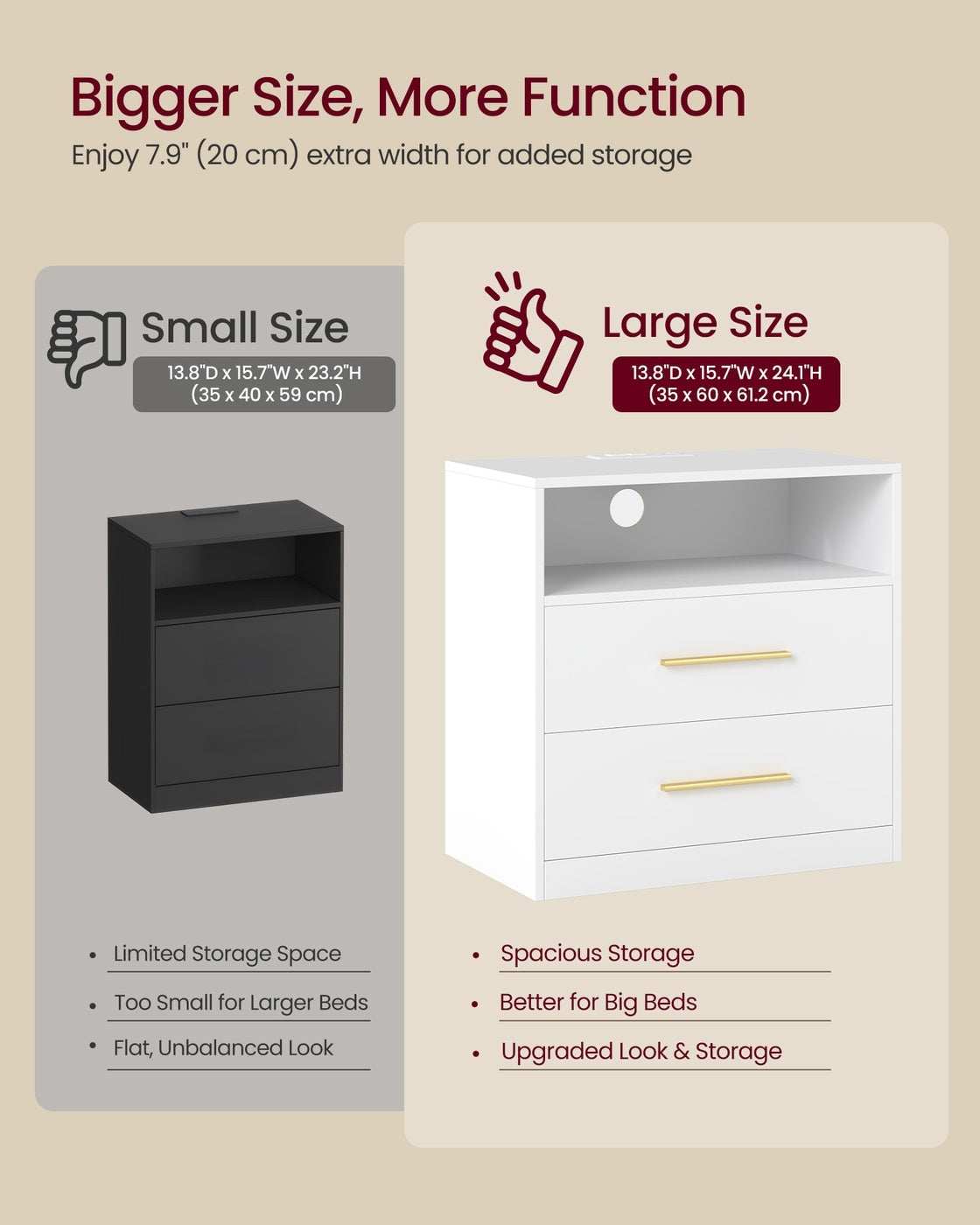 Nightstand With Charging Station, LED Lights - product photo 23