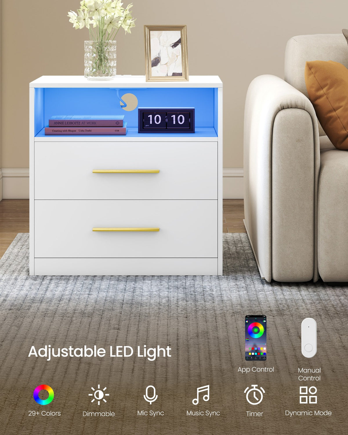 Nightstand With Charging Station, LED Lights - product photo 28