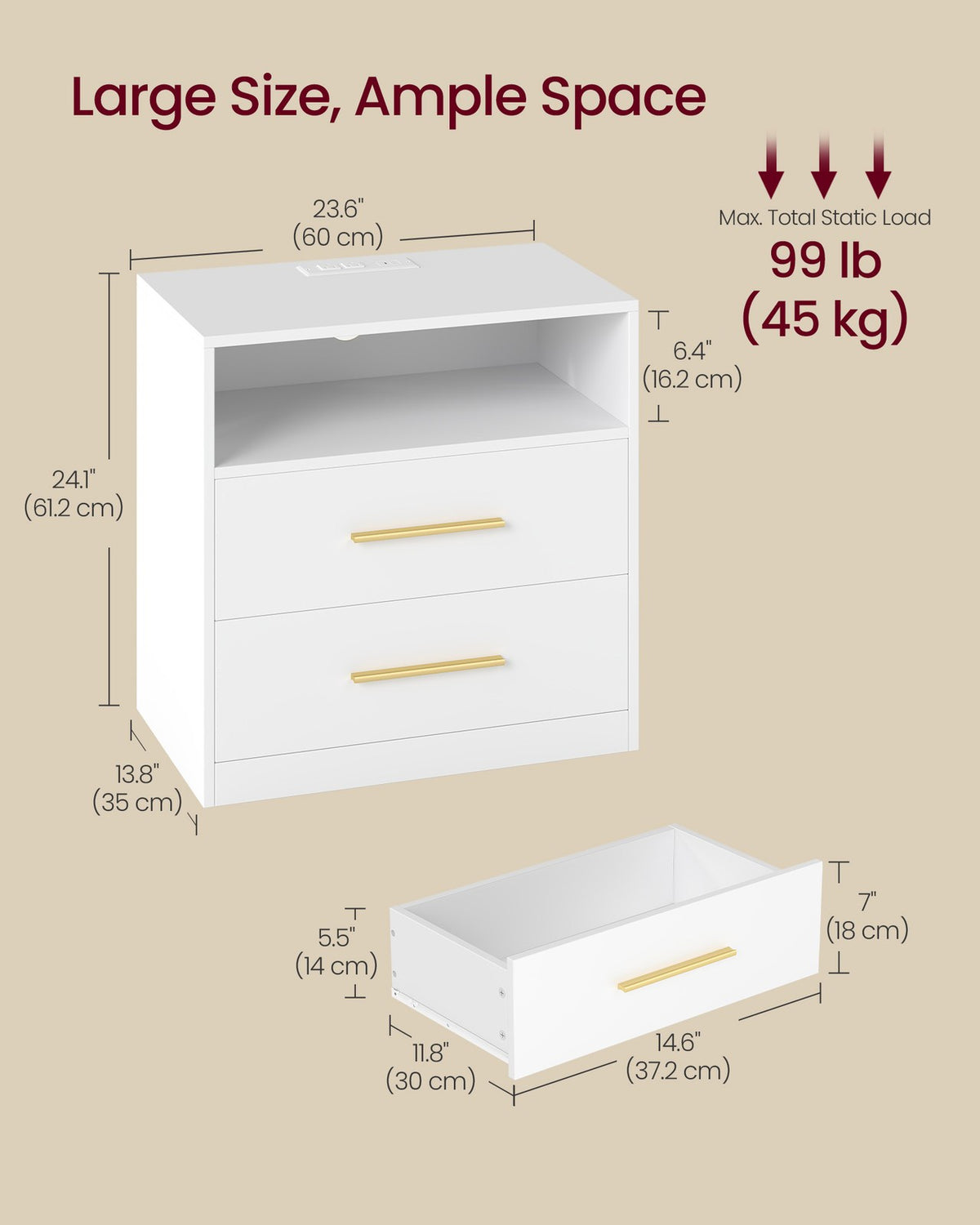 Nightstand With Charging Station, LED Lights - product photo 29