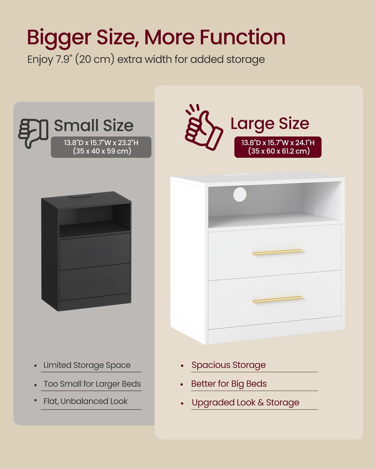 Nightstand With Charging Station, LED Lights - product photo 31