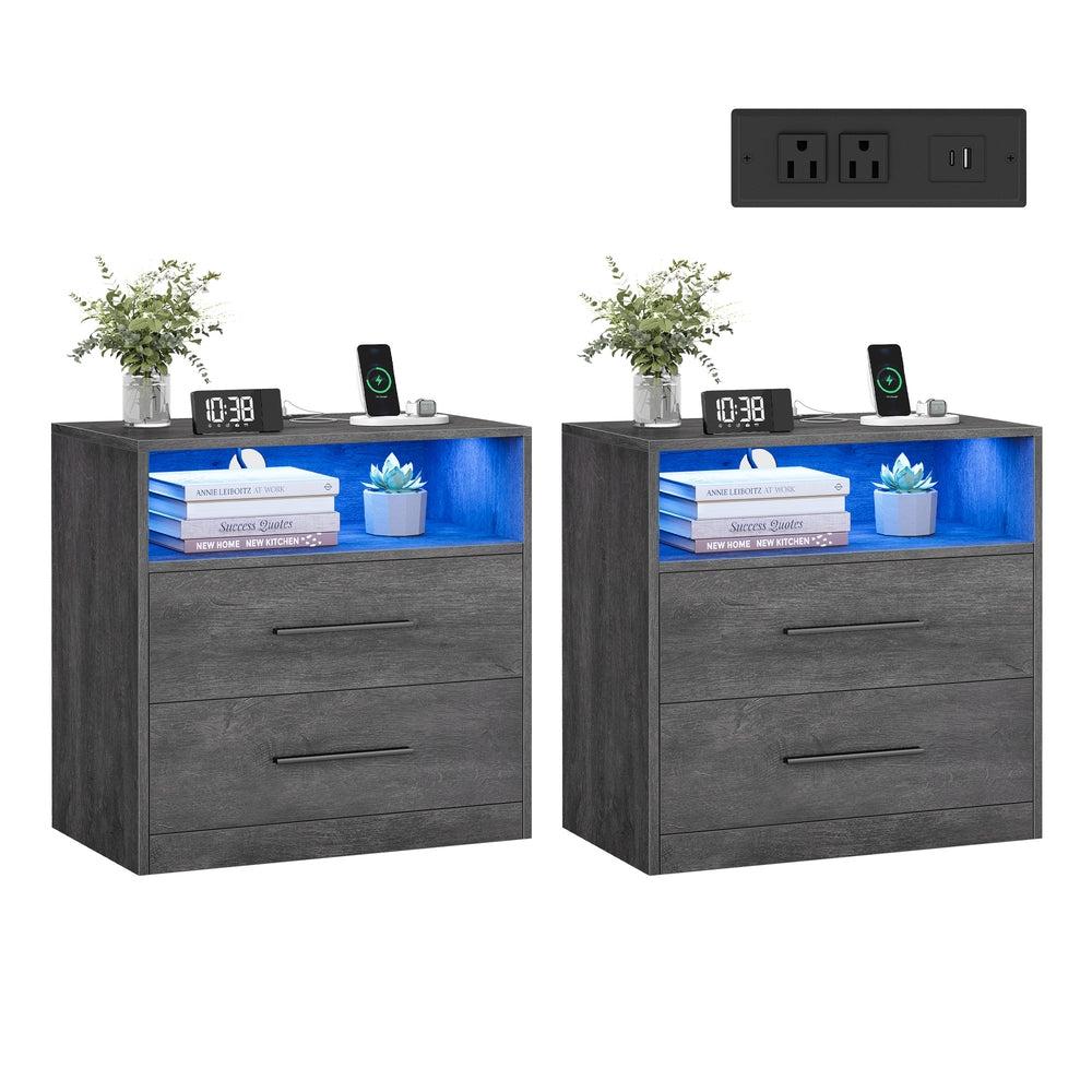 Nightstand With Charging Station, LED Lights - product photo 33