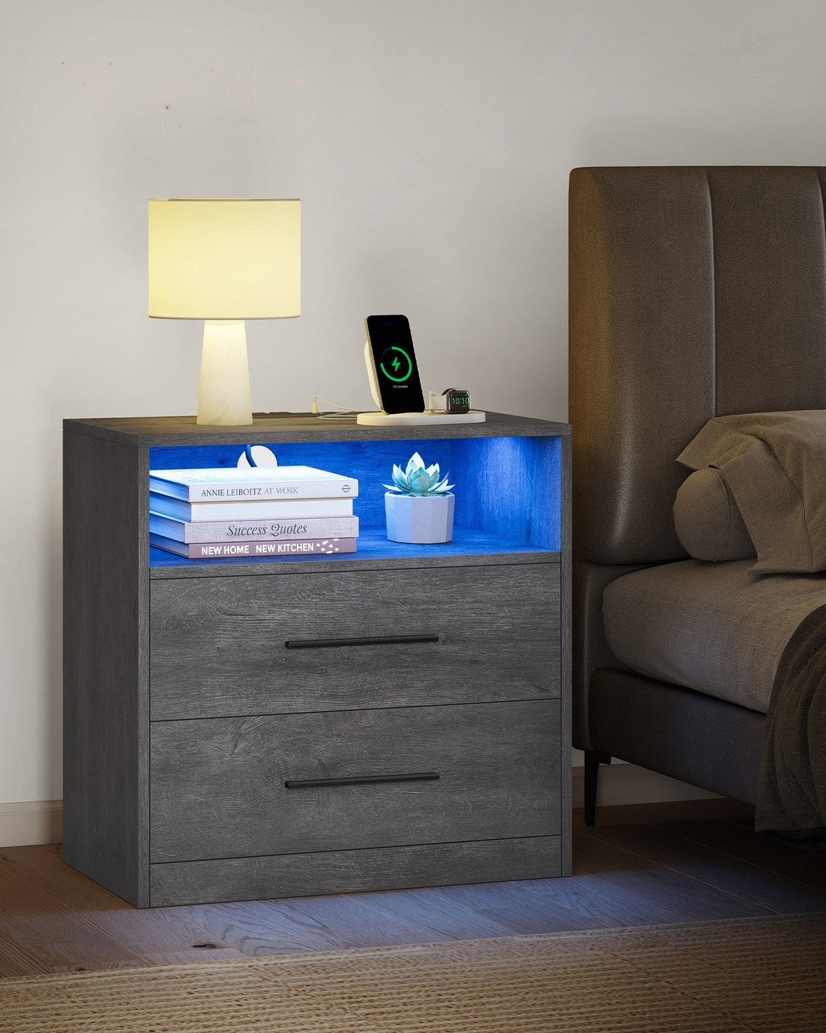 Nightstand With Charging Station, LED Lights - product photo 34