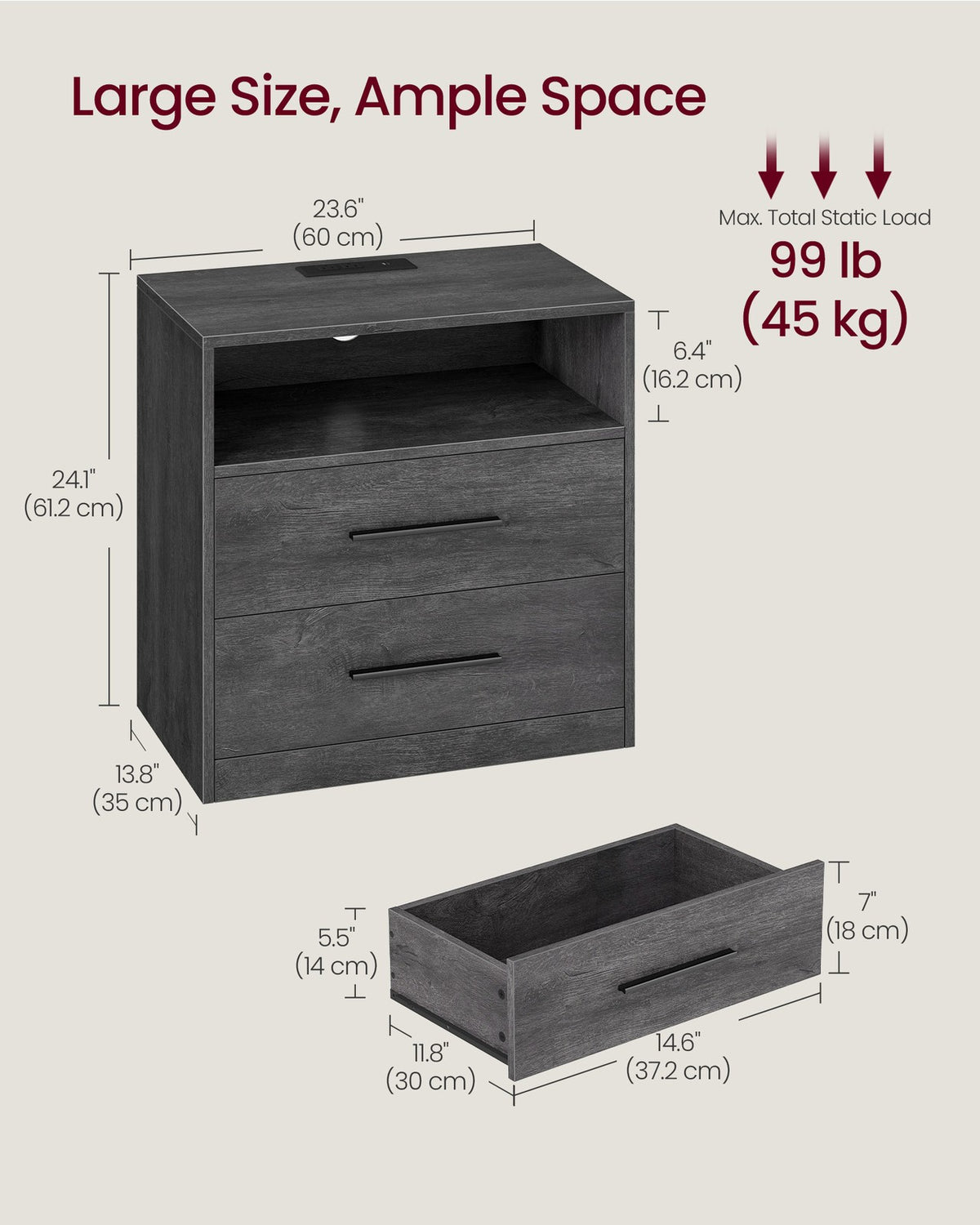 Nightstand With Charging Station, LED Lights - product photo 37