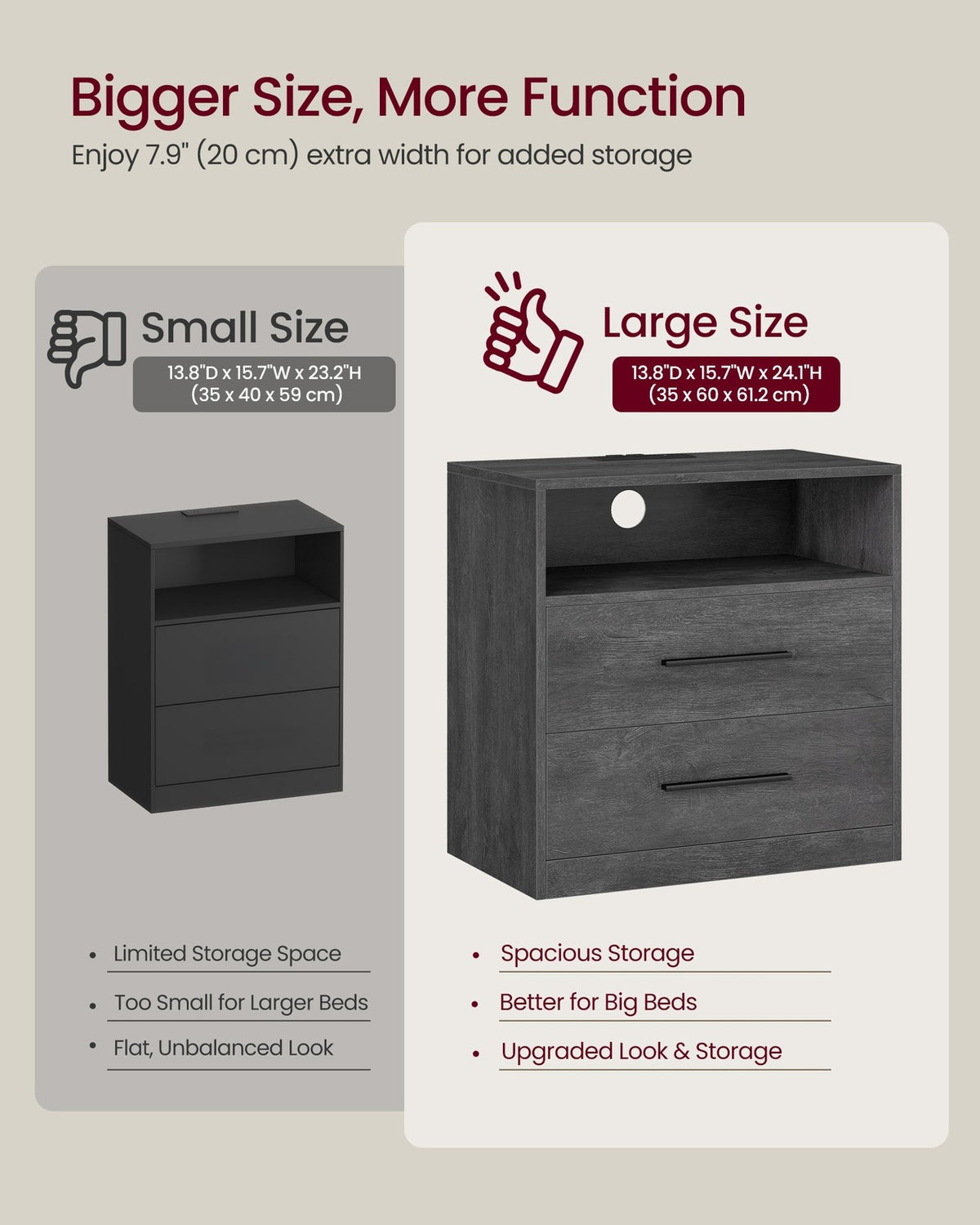 Nightstand With Charging Station, LED Lights - product photo 39