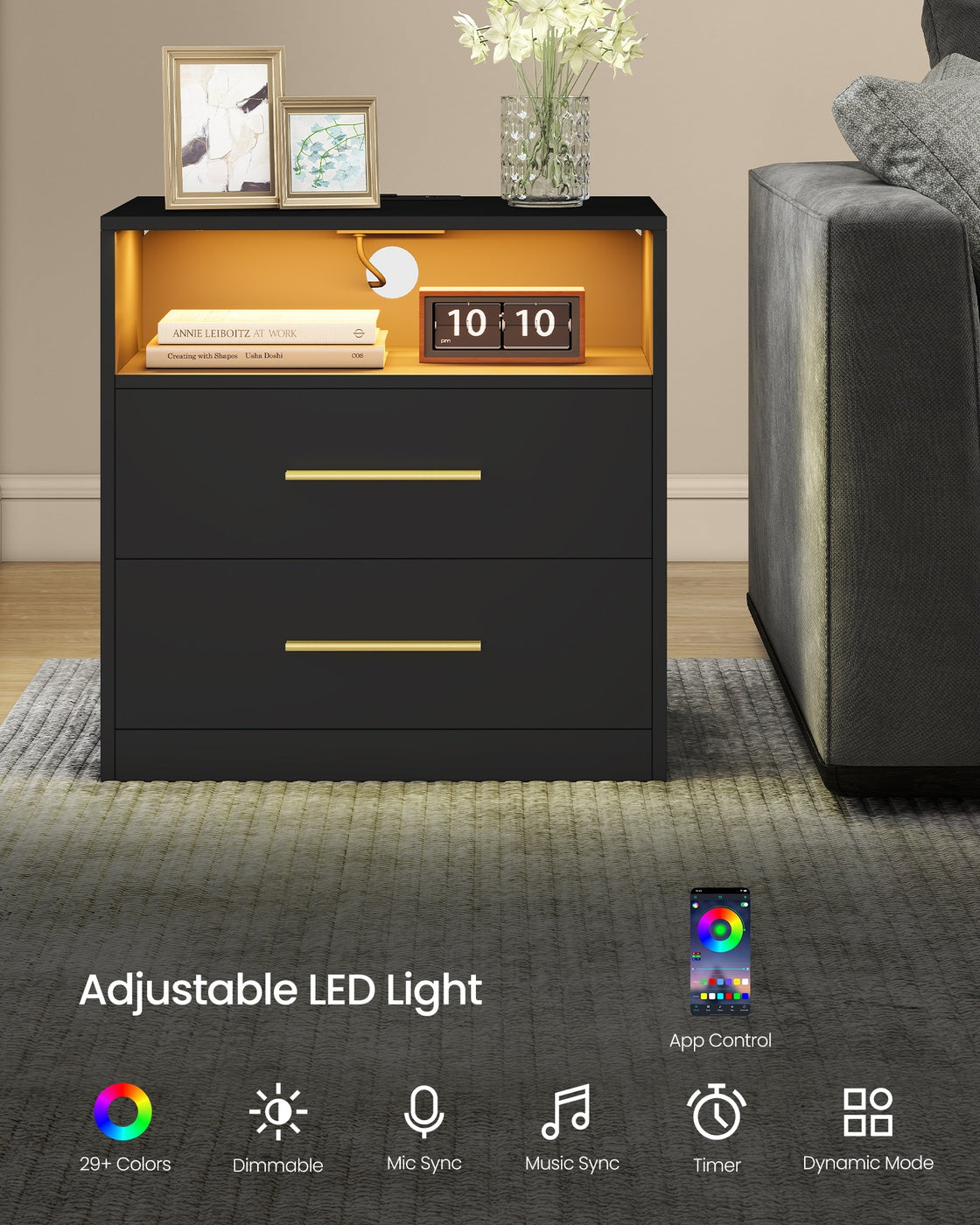 Nightstand With Charging Station, LED Lights - product photo 44