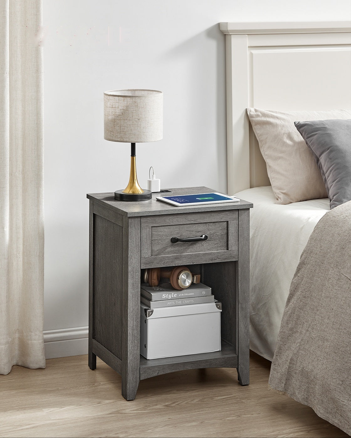 Nightstands With Charging Station And Open Compartment - product photo 02