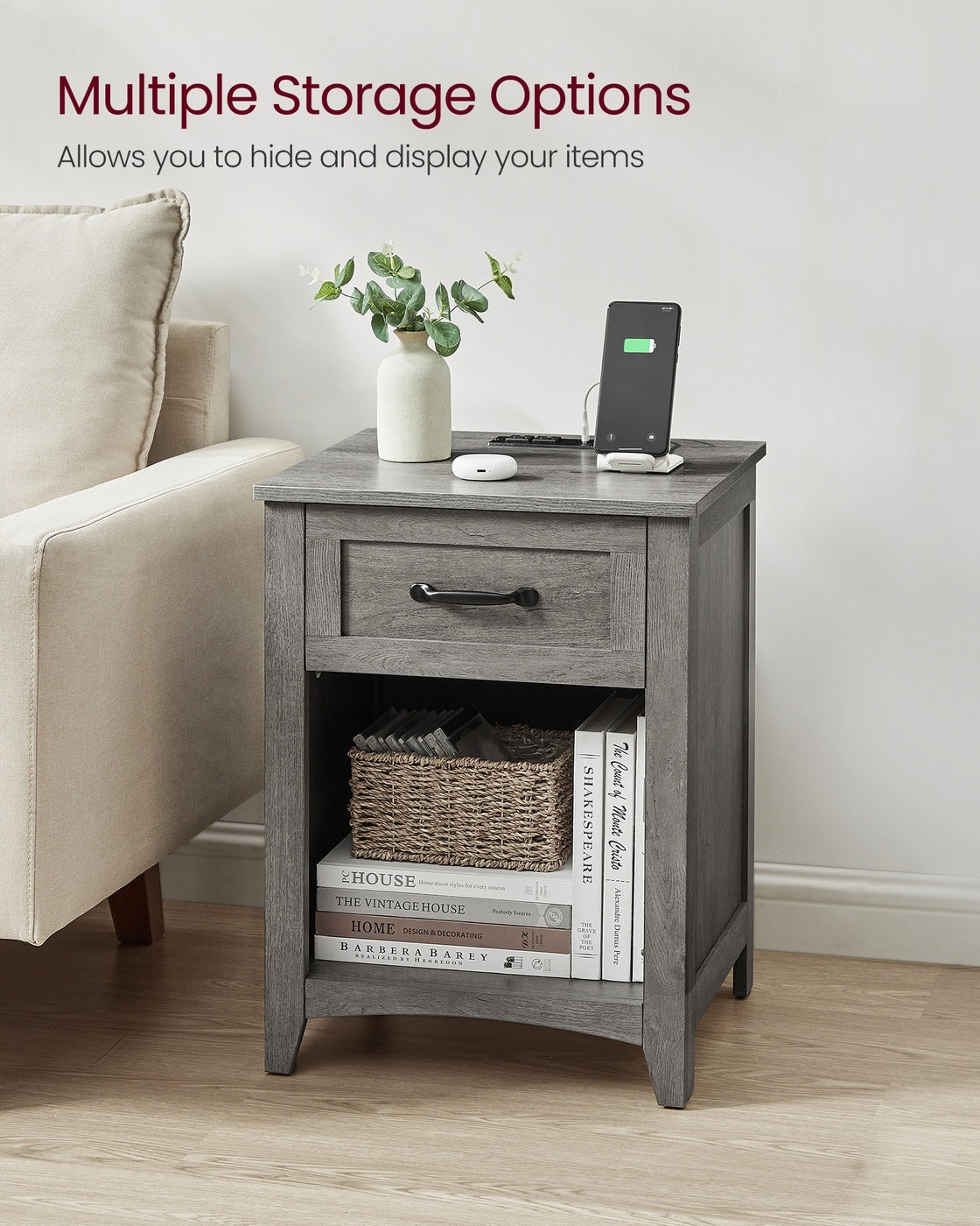 Nightstands With Charging Station And Open Compartment - product photo 04