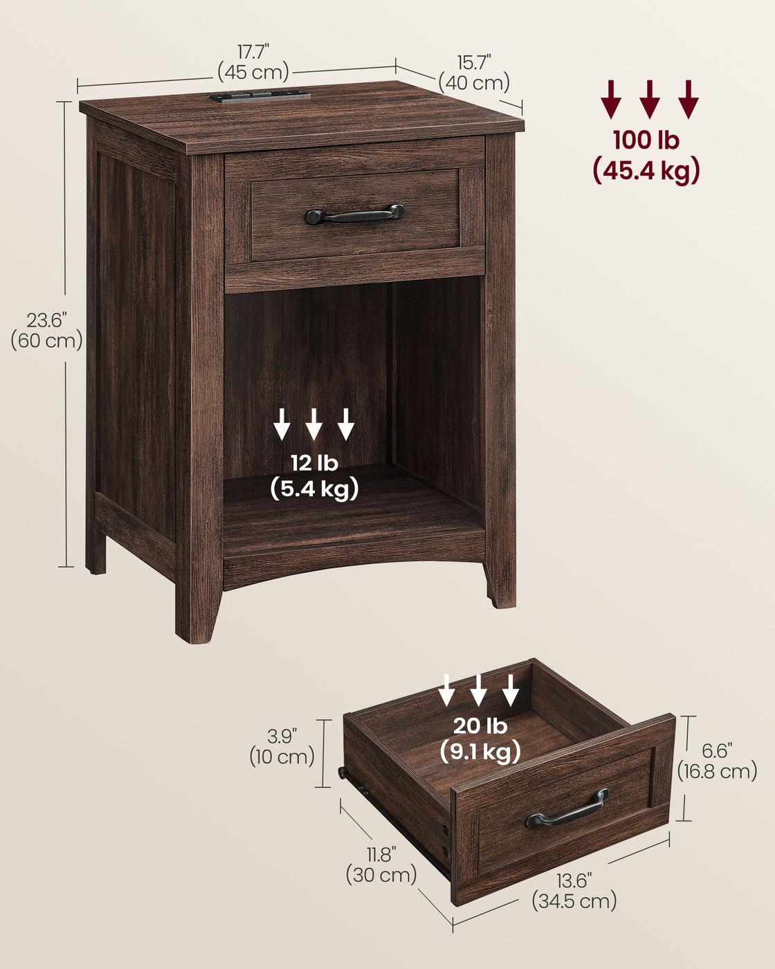 Nightstands With Charging Station And Open Compartment - product photo 14