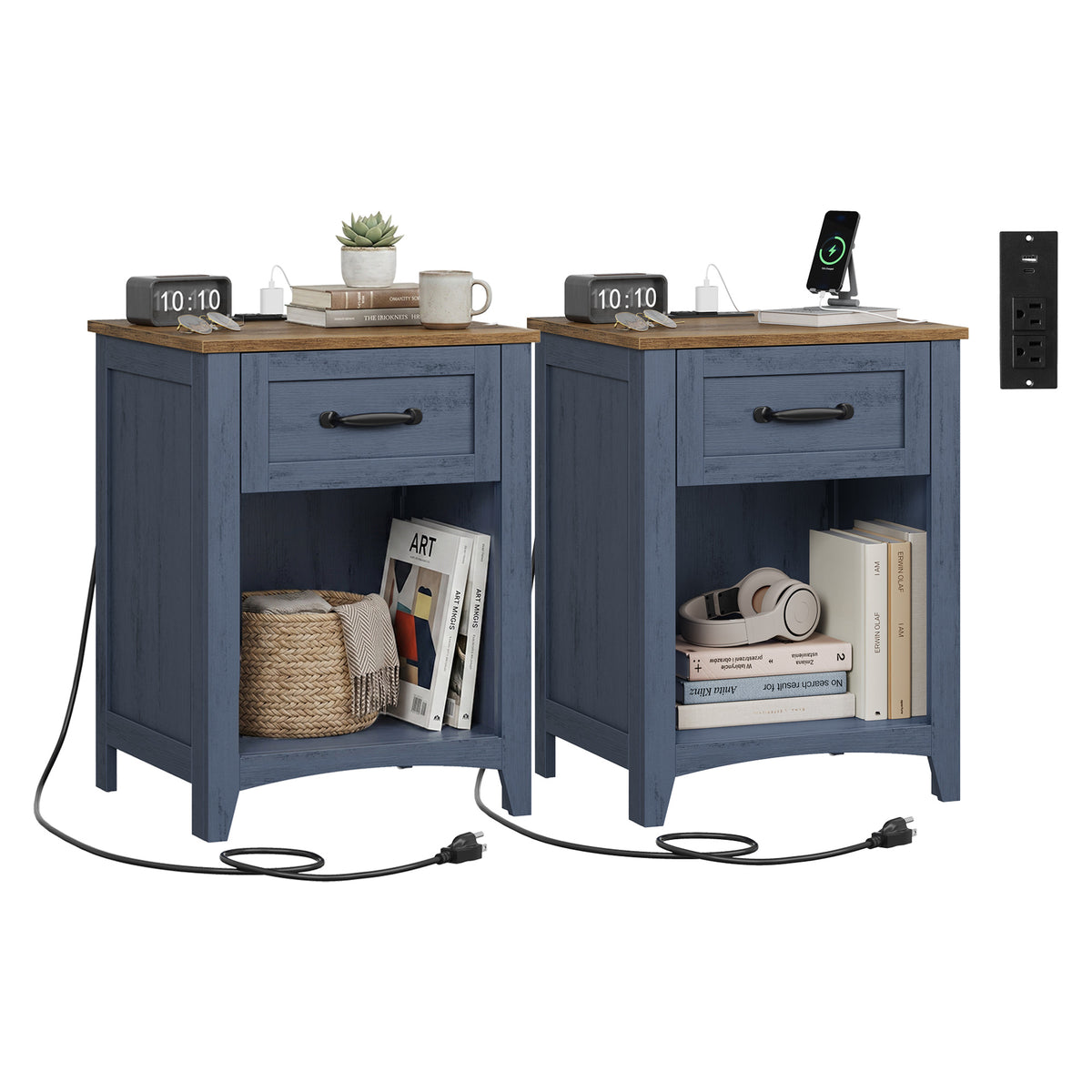 Nightstands With Charging Station And Open Compartment - product photo 17