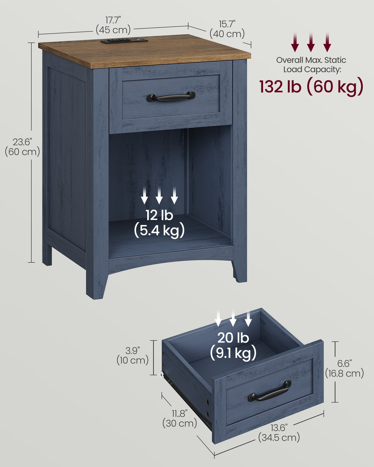 Nightstands With Charging Station, Set Of 1 Or 2 Bedside Tables - product photo 39