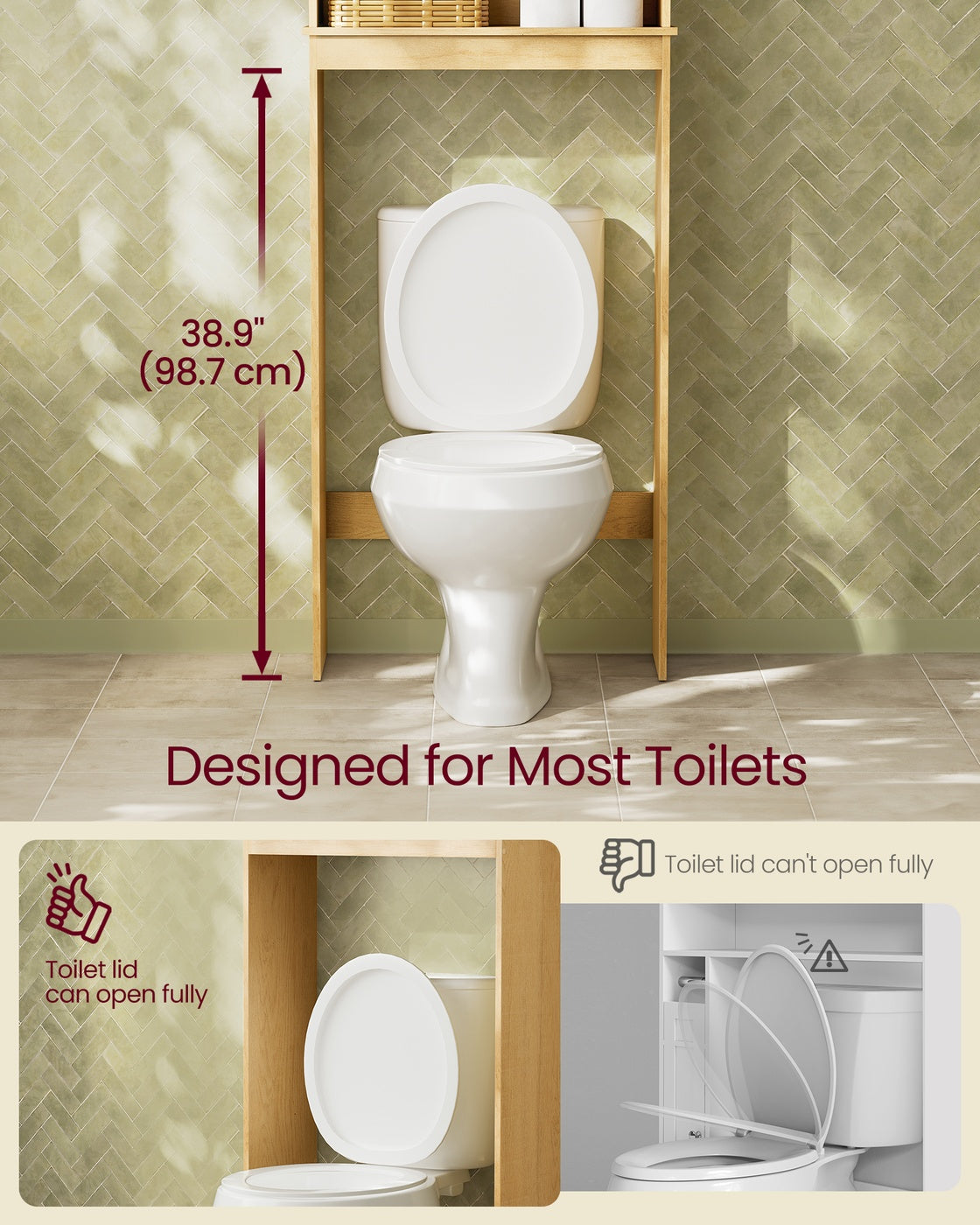 Over The Toilet Storage Cabinet, 23.6-Inch Wide Mid Century Modern - product photo 04