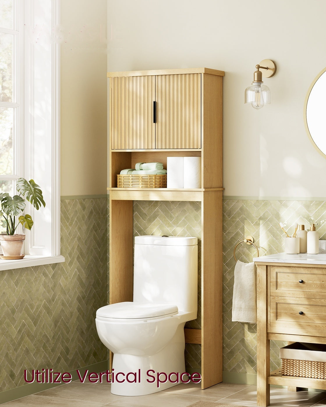 Over The Toilet Storage Cabinet, 23.6-Inch Wide Mid Century Modern - product photo 08