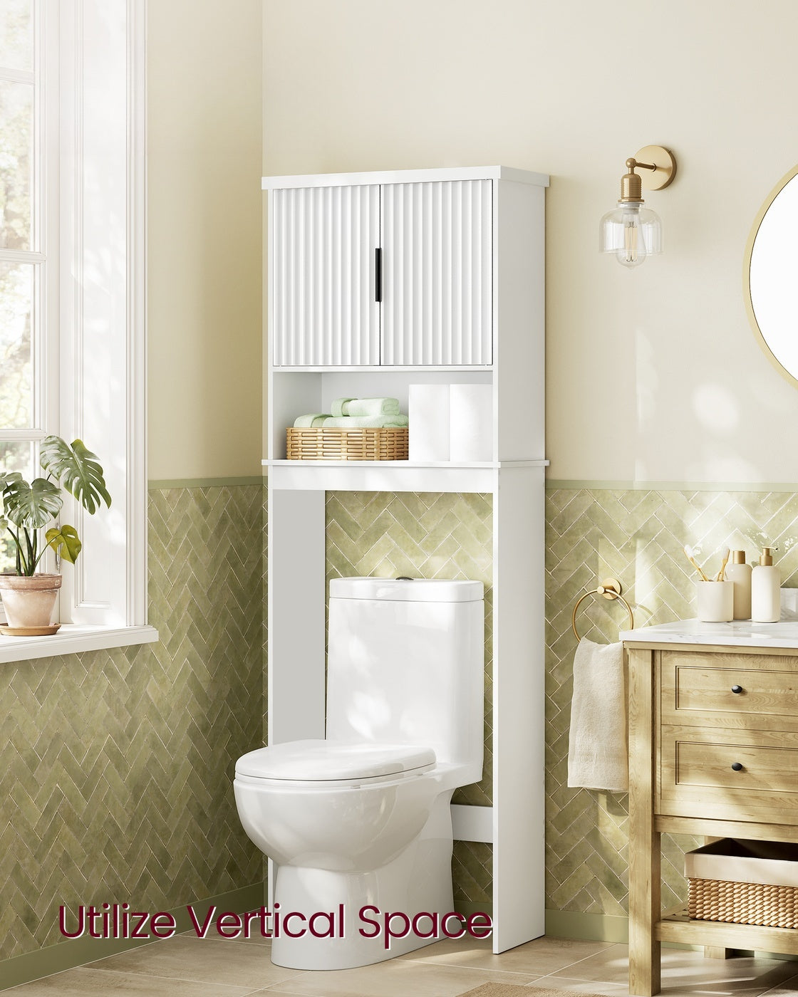 Over The Toilet Storage Cabinet, 23.6 Inch Wide Mid Century Modern - product photo 22